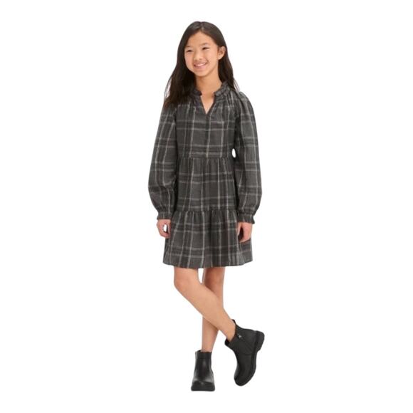Cat & Jack Plaid Tiered Peasant Dress Size 8 (M) Gray Pockets - Picture 1 of 9
